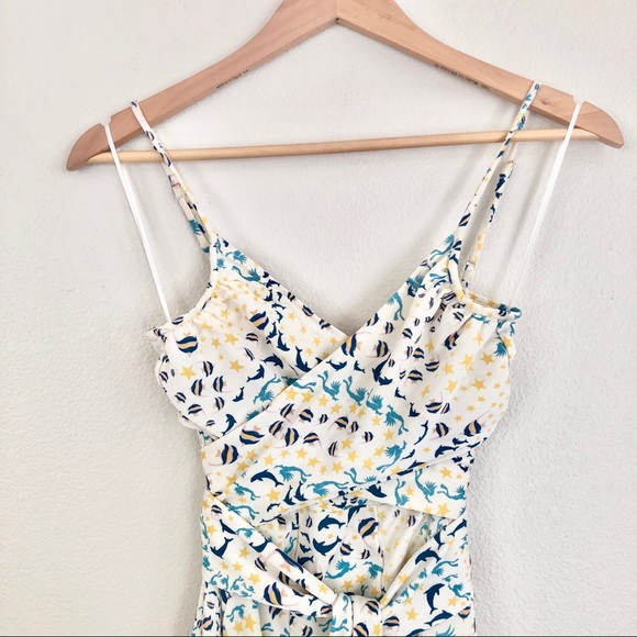 {Issa London} Silk Aquatic Printed Wrap Slip Dress - Picture 3 of 8